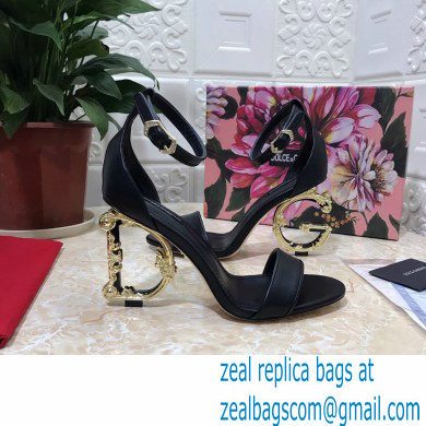 Dolce  &  Gabbana Heel 10.5cm Leather Sandals Black with Baroque D & G Heel 2021